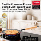 Prestige Castlite Enamel Coated Lightweight Cast Iron Concave Tawa 25cm | High Heat Retention, Rust-Proof | Gas & Induction Compatible |