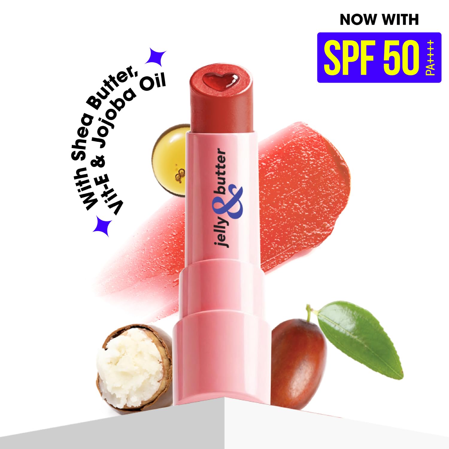 Blue Heaven Jelly & Butter SPF 50 Lip Balm infused with Jojoba Oil, Shea Butter + Vitamin E, smoothens Dry & Chapped Lips, Fades Pigmentation, Soften & Smoothes Plums Lips, Caramel Brown, 3g