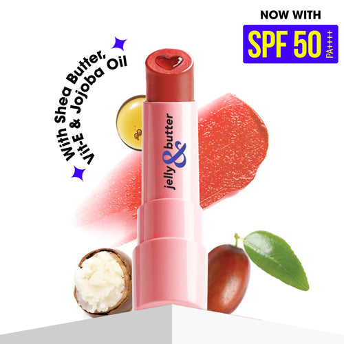 Blue Heaven Jelly & Butter SPF 50 Lip Balm infused with Jojoba Oil, Shea Butter + Vitamin E, smoothens Dry & Chapped Lips, Fades Pigmentation, Soften & Smoothes Plums Lips, Caramel Brown, 3g