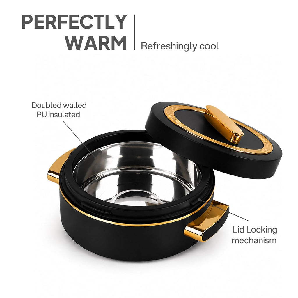 CELLO Satin Insulated Casserole Hot Pot Box Set of 3 Pcs (500ml, 1000ml, 1500ml) Black |