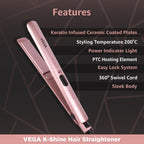 VEGA VHSH-28 K-Shine Hair Straightener with Keratin Infused Plates (Ananya Panday Signature Collection)