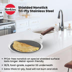 Hawkins 28 cm Dosa Tava, Triply Stainless Steel Shielded Nonstick Tawa with Rosewood Handle, Honeycomb Non Stick Induction Tawa, Silver (NSDT28)