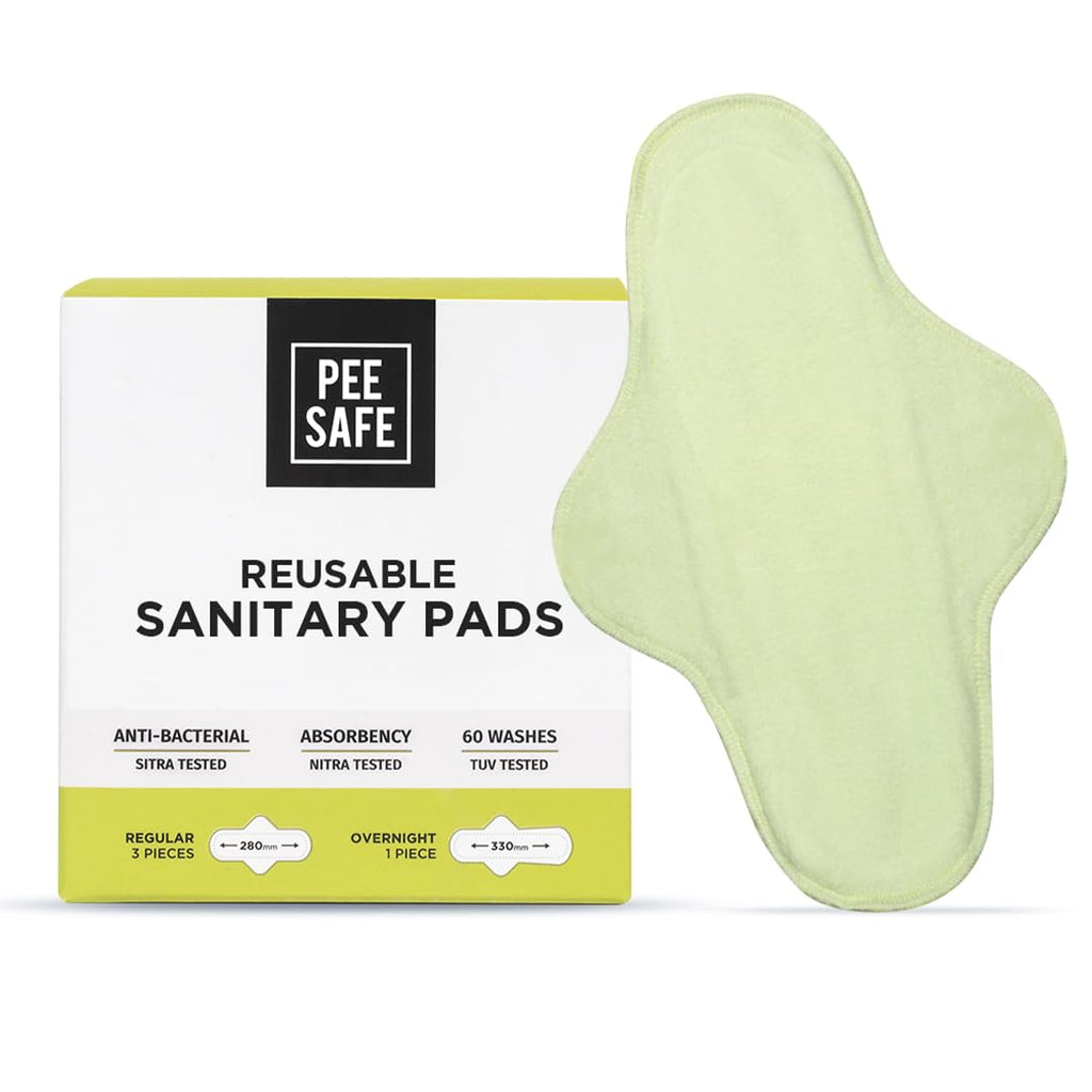 PEESAFE Reusable Sanitary Pads | (3 Regular Pads + 1 Overnight Pad + 1 Leak Proof Pouch) | Lasts Up To 1 Year | Highly Absorbent & Skin Friendly, Pack of 4