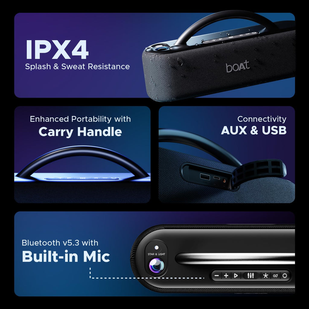 boAt Stone Lumos 60W Bluetooth Speaker w/ 7 LED Projection Modes, Hearables App Support, Dual EQs, Up to 9hrs of Playtime, TWS Feature, Built-in Mic, BT v5...