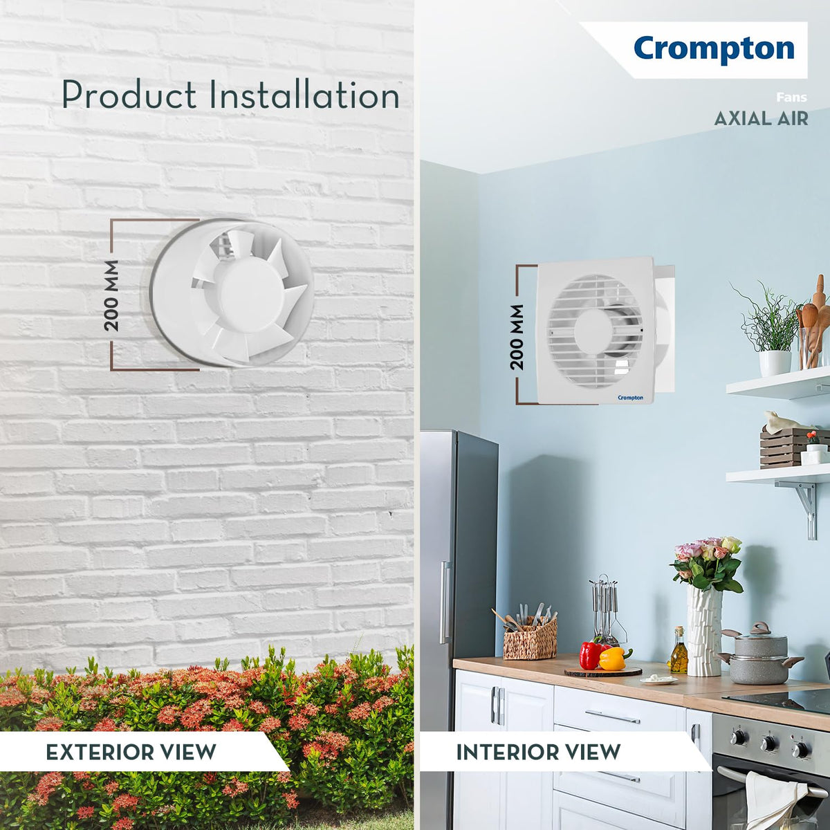 Crompton Axial Air 200 mm (8 inch) Kitchen/Bathroom/Office Exhaust (Ventilation) Fan | 1585 RPM |