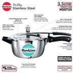 Hawkins 3.5 Litre Triply Stainless Steel Pressure Cooker, Inner Lid Cooker, Silver (HSST35)