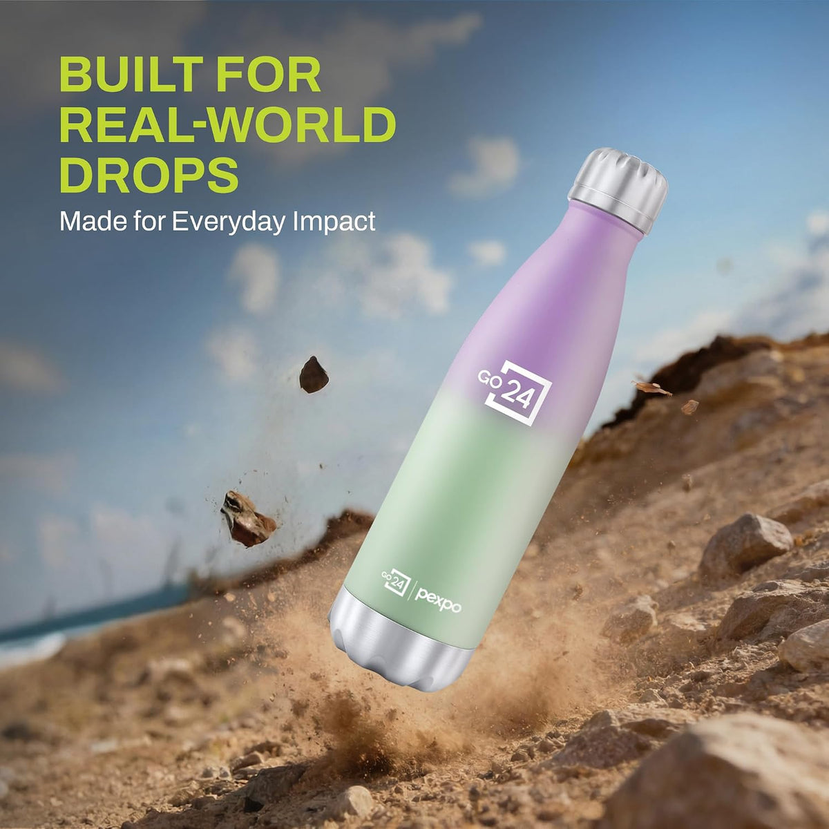 Stainless Steel Water Bottle Electro Green-Purple Ombre 500ml