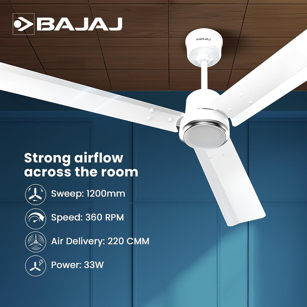 Bajaj Classico Sleek Plus 5S 1200MM (48”) BLDC Ceiling Fan with Remote | BEE 5 Star Rated Energy Efficient |