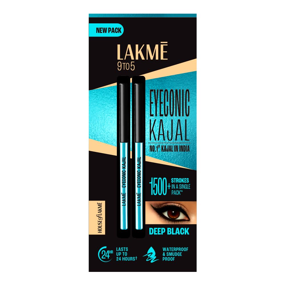 LAKMÉ Eyeconic Black Kajal 0.35 g (Combo Pack of 2) Matte Kohl Liner in a Twist Up Pencil - Waterproof|| Smudge Proof & Long Lasting Eye Makeup