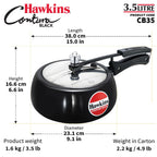 Hawkins 3.5 Litre Contura Black Pressure Cooker, Hard Anodised Inner Lid Cooker, Handi Cooker, Black (CB35)