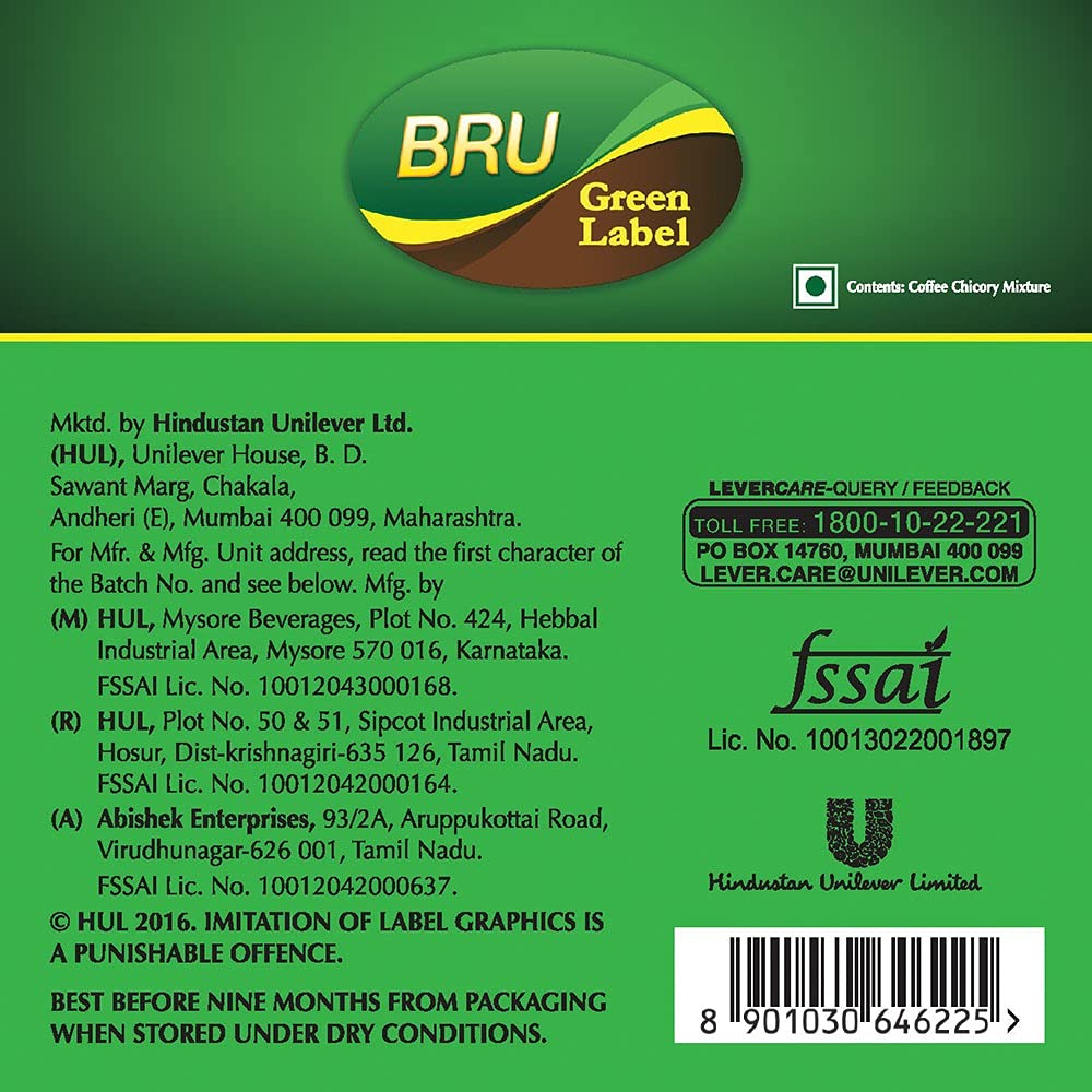 Bru Green Label Filter Coffee 500g