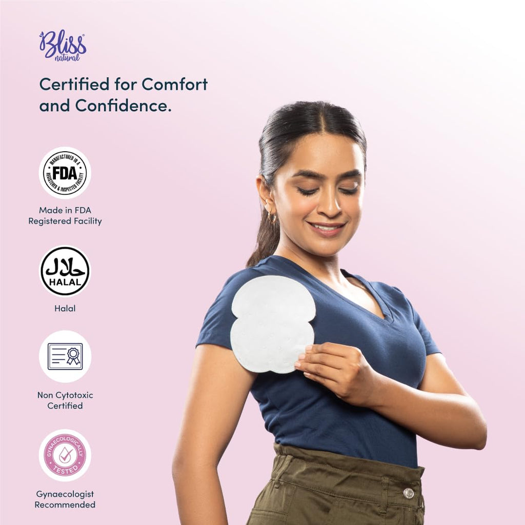 BLISSNATURAL Disposable Sweat Pads For Underarms Women (Pack of 30) Prevents Stains and Odour Control |