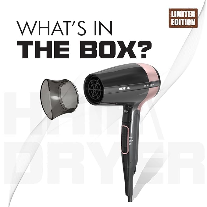 Havells 1200W Foldable Hair Dryer; 3 Heat Settings With Cool Shot (Hot/Cool/Warm),Heat Balance Technology|Cool Black|Your Perfect Blow Dry Companion For...