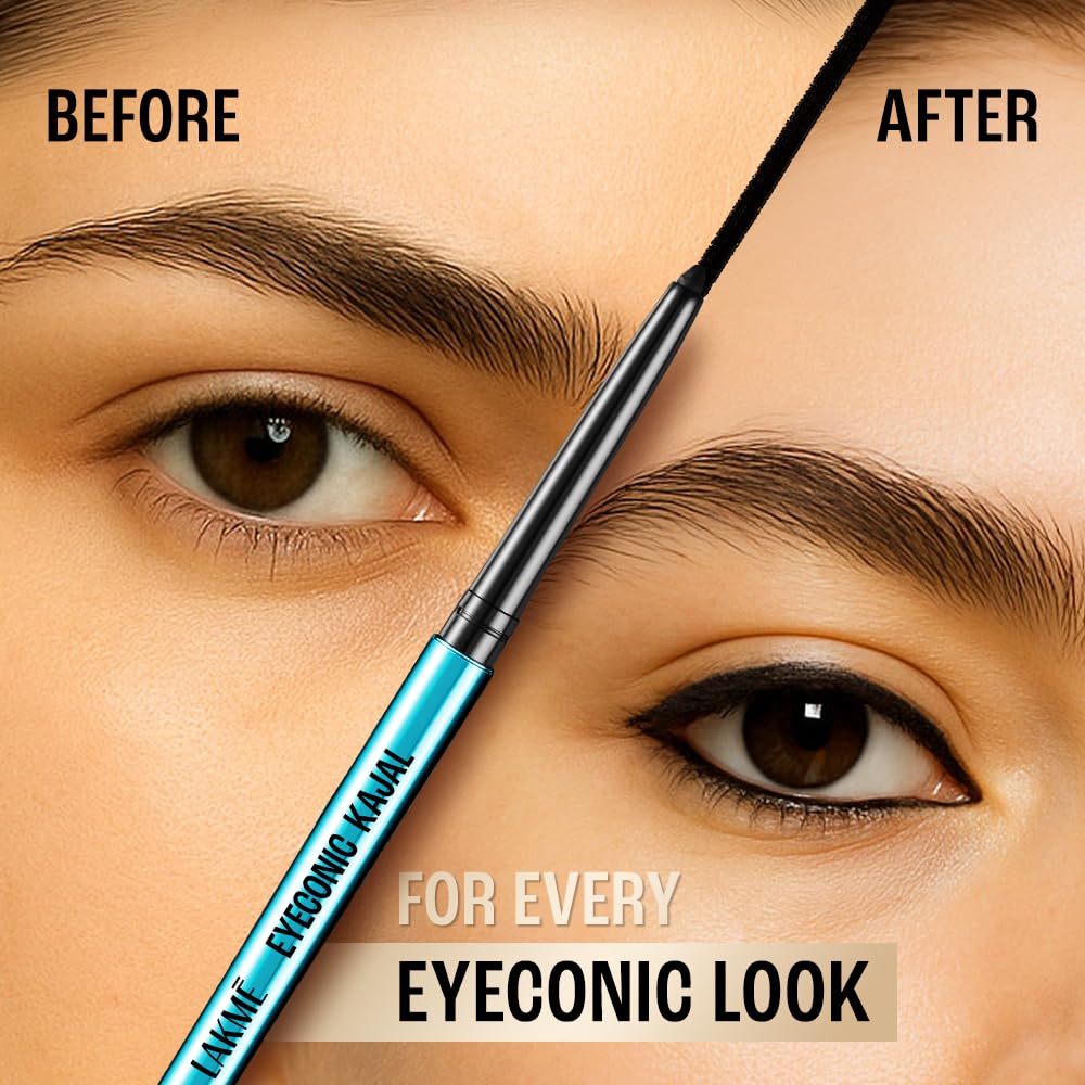 LAKMÉ Eyeconic Black Kajal 0.35 g (Combo Pack of 2) Matte Kohl Liner in a Twist Up Pencil - Waterproof|| Smudge Proof & Long Lasting Eye Makeup