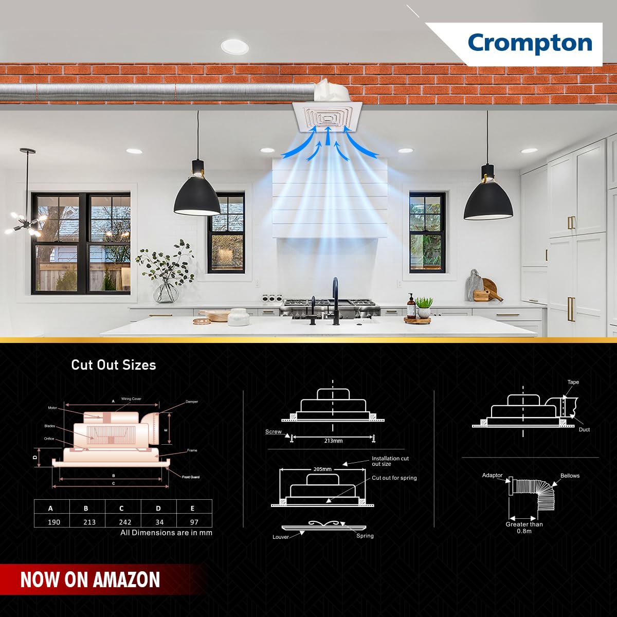 Crompton Brisk Air CM 110 mm(4 inch) Office/Kitchen/Bathroom Exhaust (Ventilation) Fan | Automatic Louvers | Glass,Wall & Ceiling Mount | Low Noise | 75 CMH Powerful Suction | 2 Year Warranty | White
