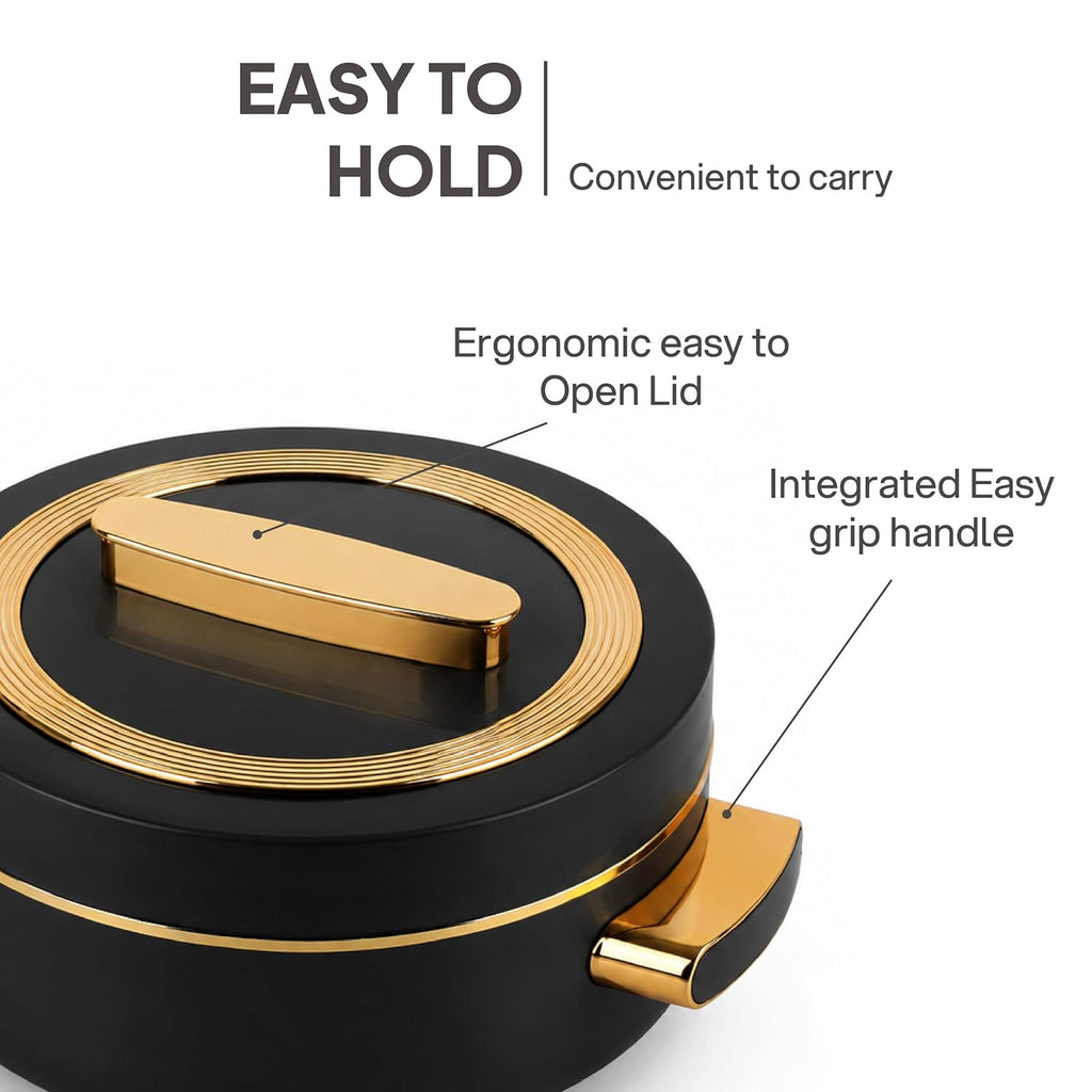 CELLO Satin Insulated Casserole Hot Pot Box Set of 3 Pcs (500ml, 1000ml, 1500ml) Black |