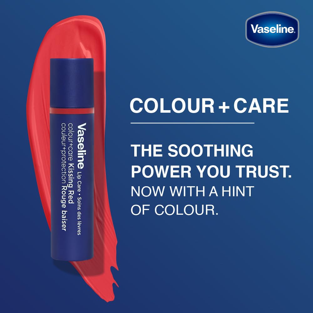 Vaseline Lip Care | Colour+Care Kissing Red Tinted Lip Balm Stick | up to 24Hr* moisturization | with manuka honey | 3g