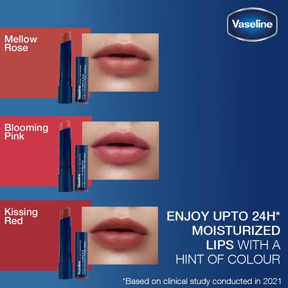 Vaseline Lip Care | Colour+Care Kissing Red Tinted Lip Balm Stick | up to 24Hr* moisturization | with manuka honey | 3g