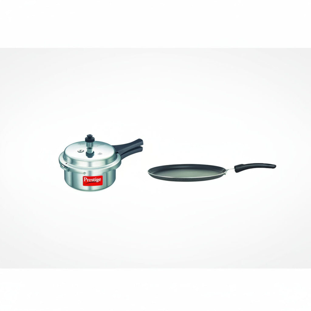 Prestige Popular Aluminium Outer Lid Pressure Cooker, 2 Litres, Silver & Prestige Aluminium Omega Select Plus Non-Stick Omni Tawa, 25cm , Black