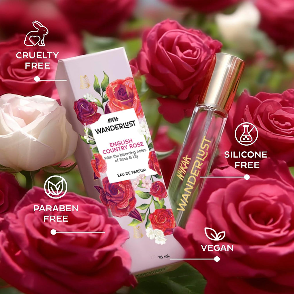 Nykaa Wanderlust English Country Rose Eau De Parfum I Travel size, mini Perfume for Women – 16 ml I Rose & fresh Lilly Perfume | Long–Lasting,...