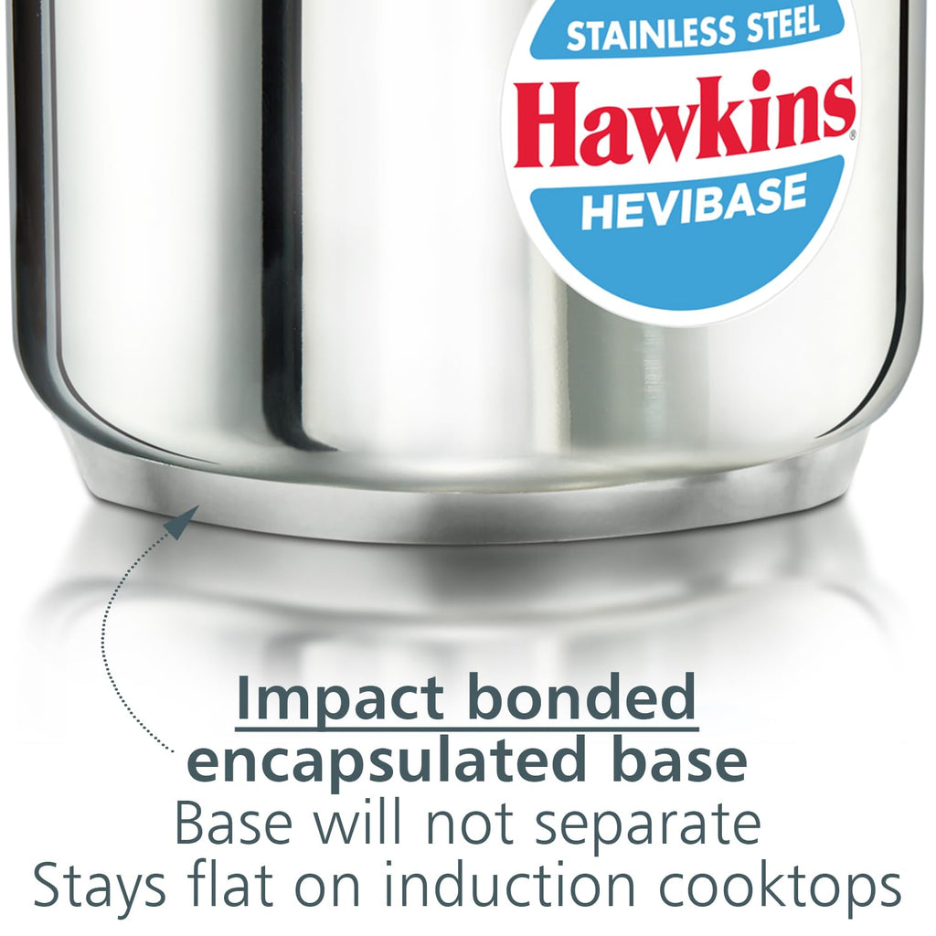 Hawkins 3 Litre Pressure Cooker | Stainless Steel | Hevibase | Straight Body | Tall Design | Induction Safe | Ideal for 3–4 persons | Silver.