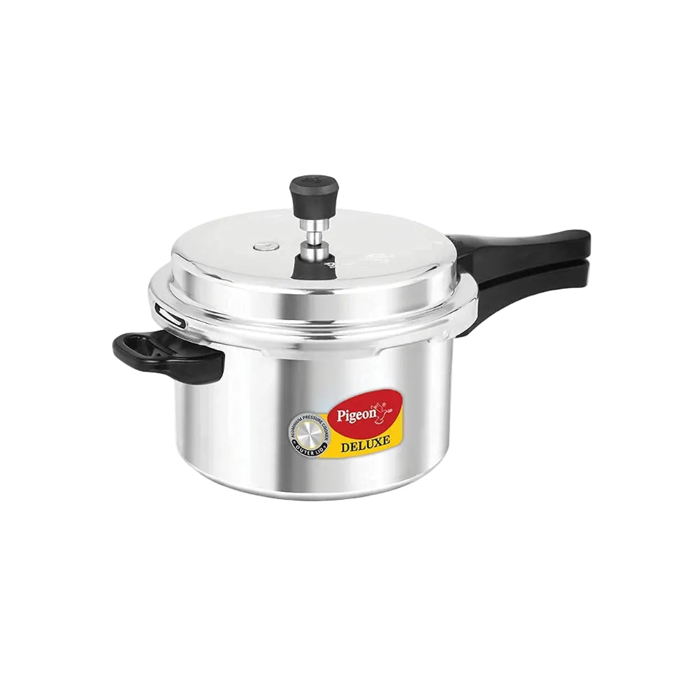 Pigeon By Stovekraft Deluxe Aluminium Outer Lid Pressure Cooker Without Induction Base, 5 Litres, Silver