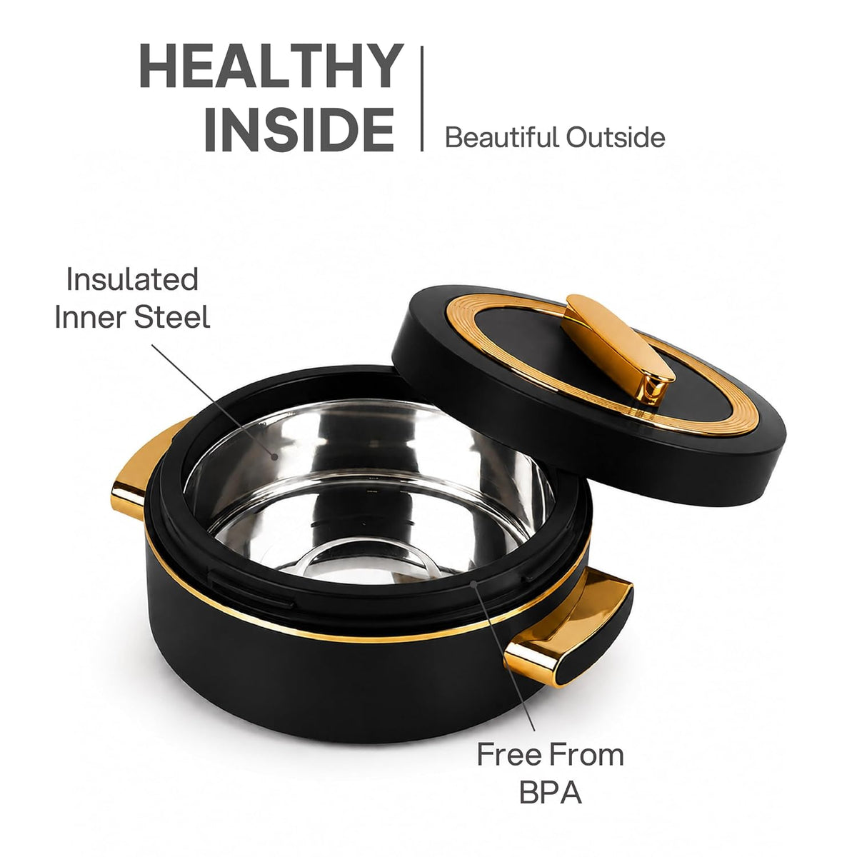 CELLO Satin Insulated Casserole Hot Pot Box Set of 3 Pcs (500ml, 1000ml, 1500ml) Black |