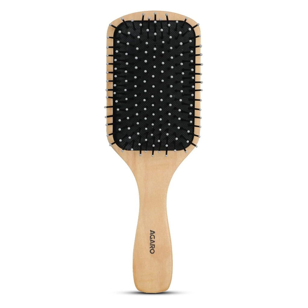 AGARO Wooden Paddle Hair Brush with Strong & flexible nylon bristles having Anti static ball tips, For Grooming, Straightening, Smoothing, Detangling...