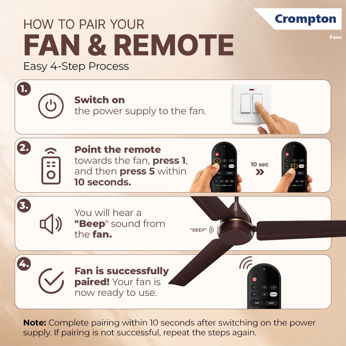 Crompton Energion Hyperboost 1200mm BLDC Ceiling Fan | Point Anywhere Remote Control | BEE 5 Star Rated Energy Efficient | Superior Air Delivery | Smoked Brown 2 Year...