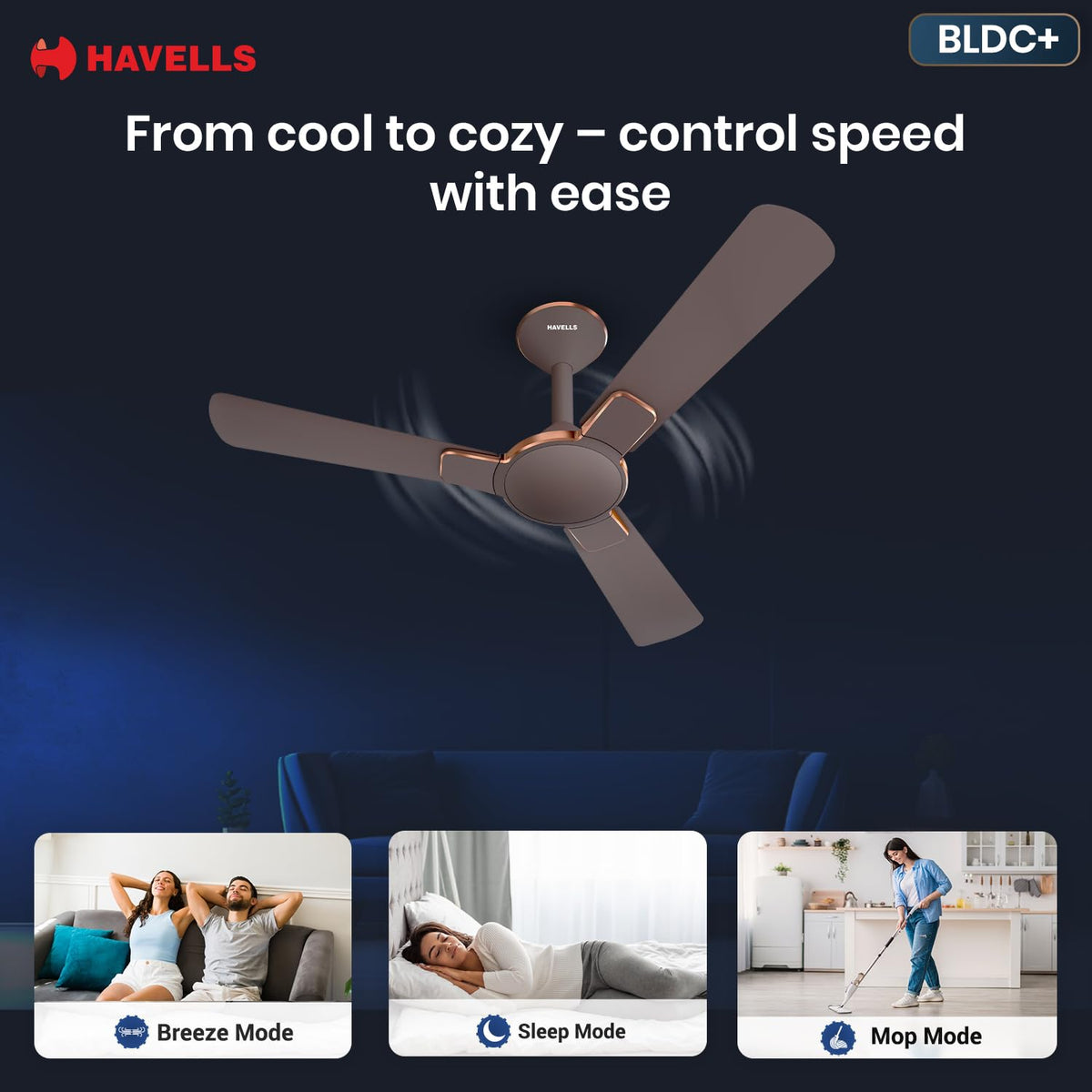 Havells 1200mm Enticer BLDC Prime Ceiling Fan| Compatible with Regulator & Remote| Upto 55% Energy Saving|