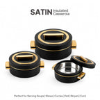 CELLO Satin Insulated Casserole Hot Pot Box Set of 3 Pcs (500ml, 1000ml, 1500ml) Black |