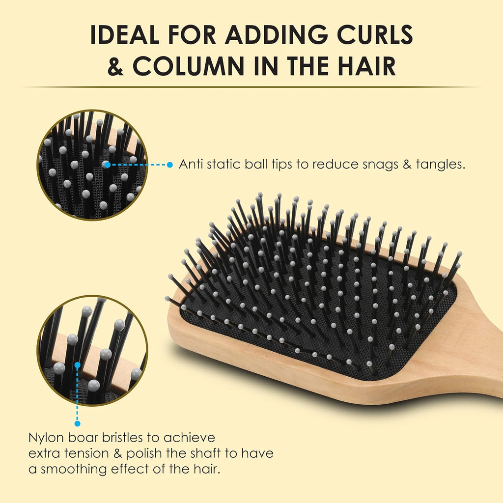 AGARO Wooden Paddle Hair Brush with Strong & flexible nylon bristles having Anti static ball tips, For Grooming, Straightening, Smoothing, Detangling...