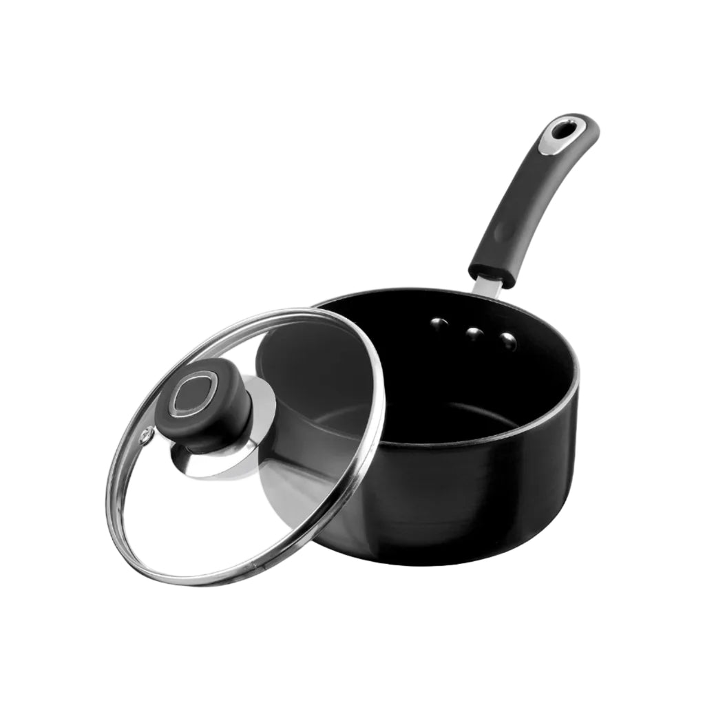 Vinod Hanos Hard Anodised Non Stick Saucepan with Lid - 1.7 Litre, 16 cm | 3.25mm Thick | 5X Long Lasting | Soft Touch Handle, Scratch Proof | Induction & Gas Base | 2 Year Warranty