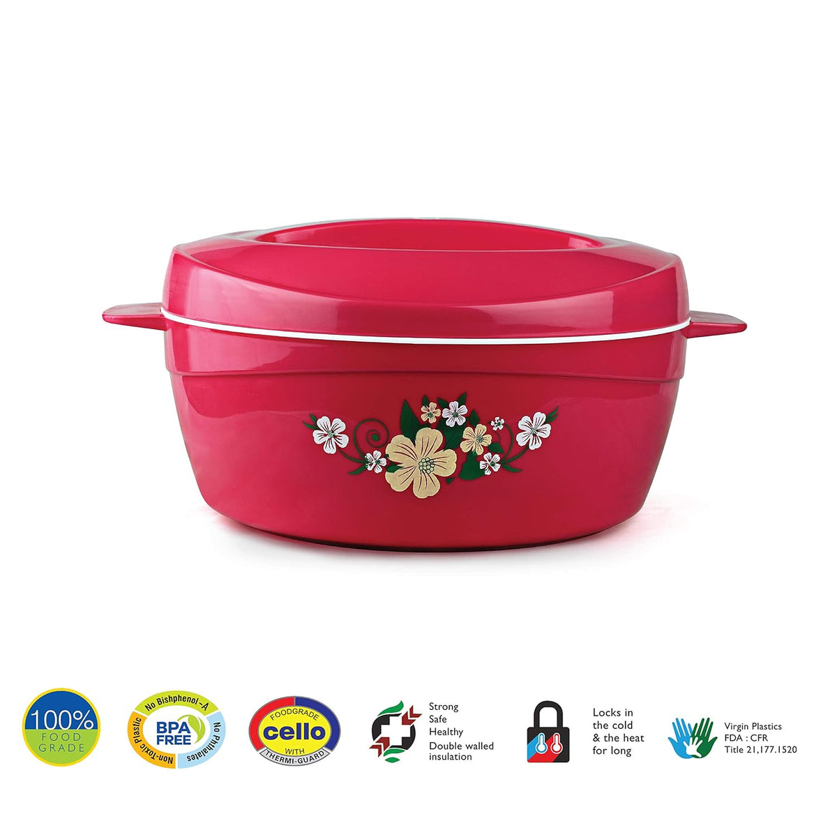 Cello Roti Plus Insulated Casserole Hot Pot Box Case with Lid 1500 ml Pink |