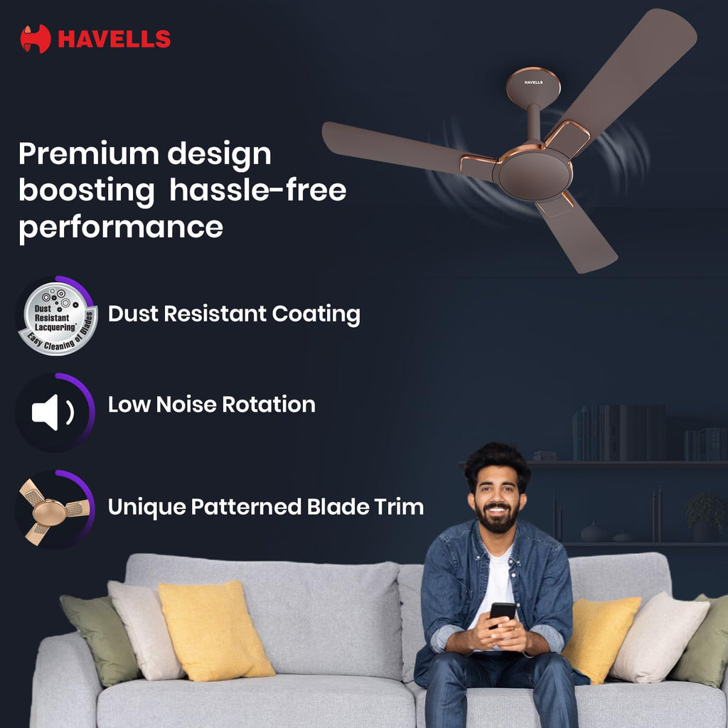 Havells 1200mm Enticer BLDC Prime Ceiling Fan| Compatible with Regulator & Remote| Upto 55% Energy Saving|