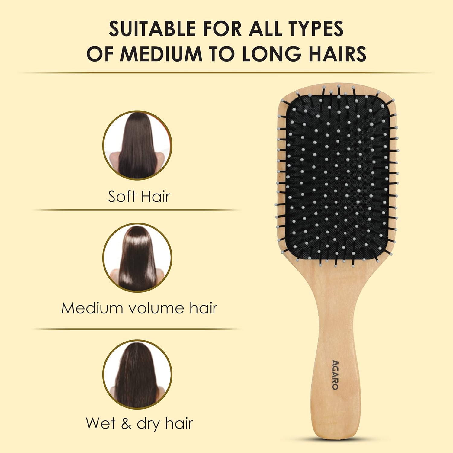 AGARO Wooden Paddle Hair Brush with Strong & flexible nylon bristles having Anti static ball tips, For Grooming, Straightening, Smoothing, Detangling...