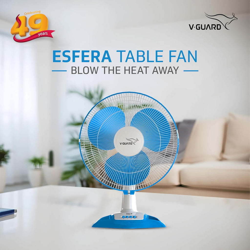 V-Guard Esfera 400mm Table & Wall Fan|ABS Body|White Blue