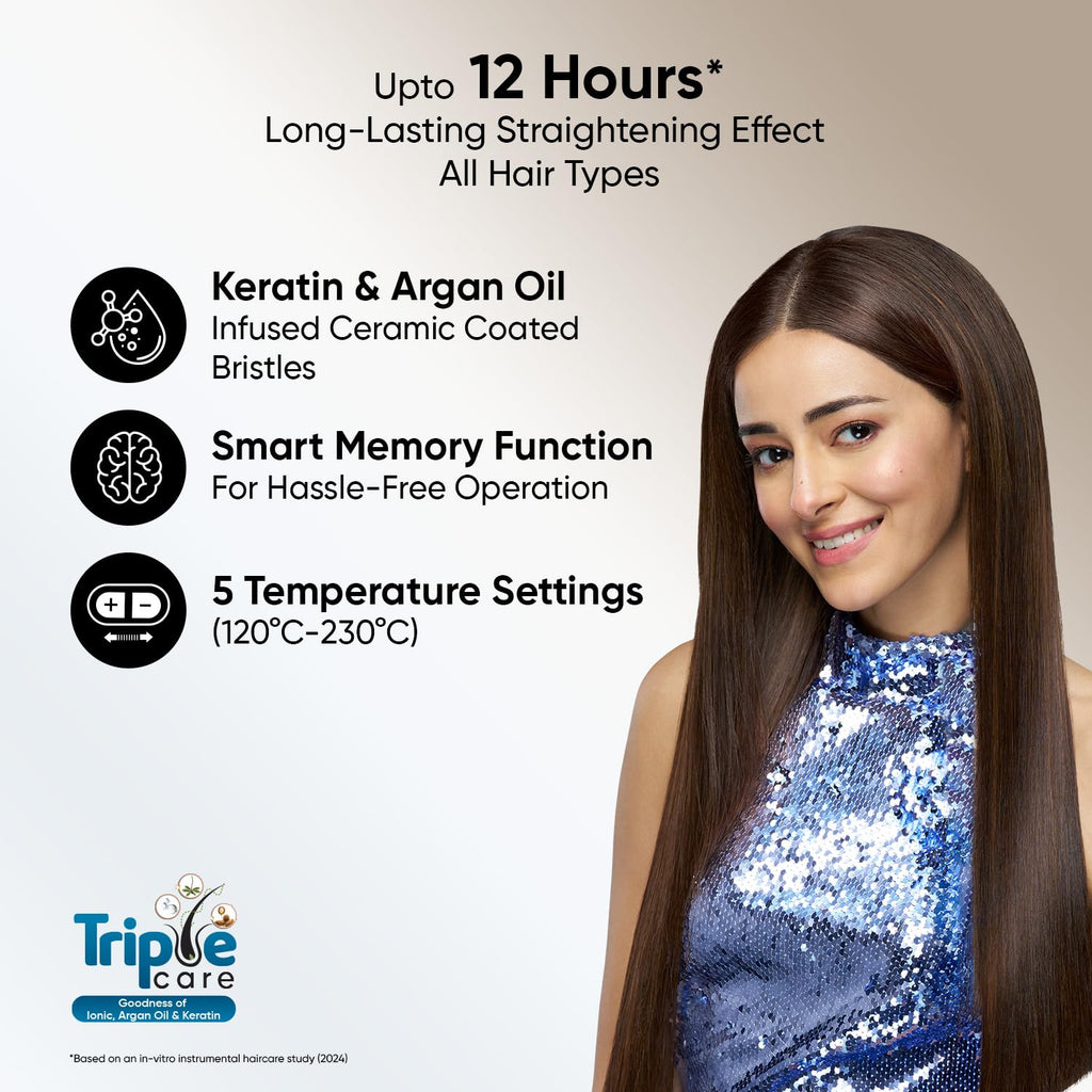 VEGA Hair Straightener Brush With Up To 12 Hrs Straightening Effect,Triple Care & Thermoprotect Technology