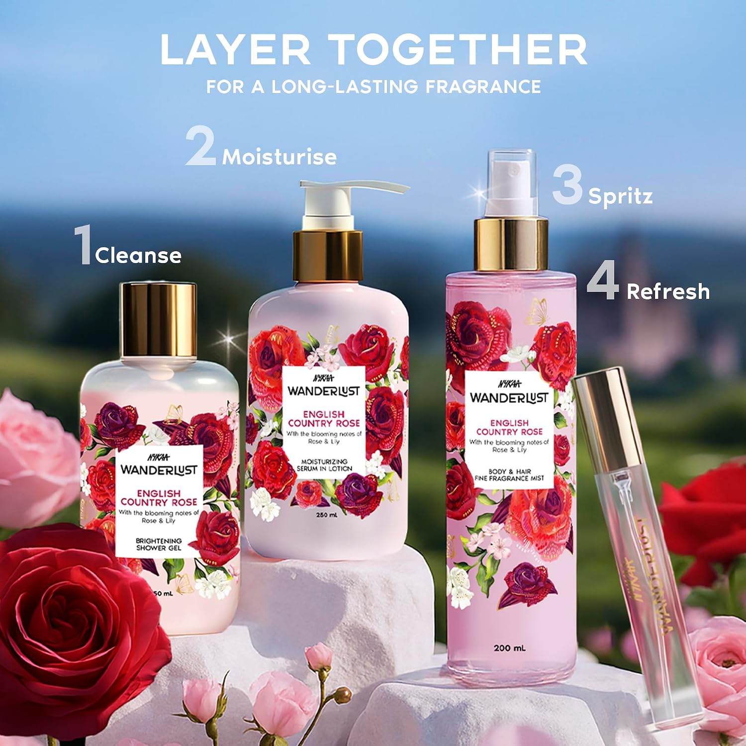 Nykaa Wanderlust English Country Rose Eau De Parfum I Travel size, mini Perfume for Women – 16 ml I Rose & fresh Lilly Perfume | Long–Lasting,...