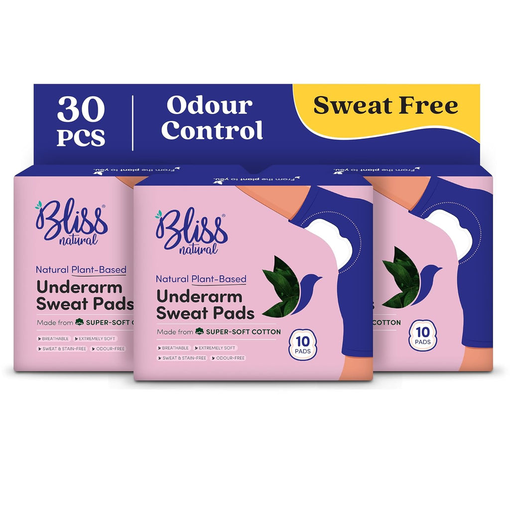 BLISSNATURAL Disposable Sweat Pads For Underarms Women (Pack of 30) Prevents Stains and Odour Control |