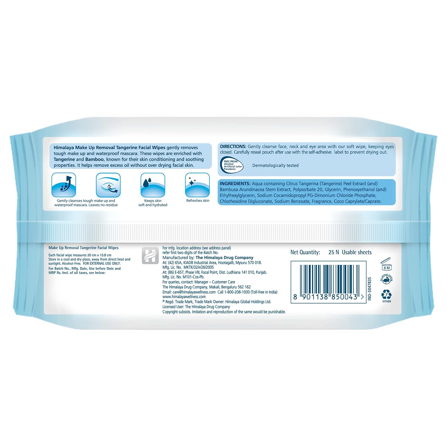 Himalaya Make Up Removal Tangerine Facial Wipes - 25 pcs, White