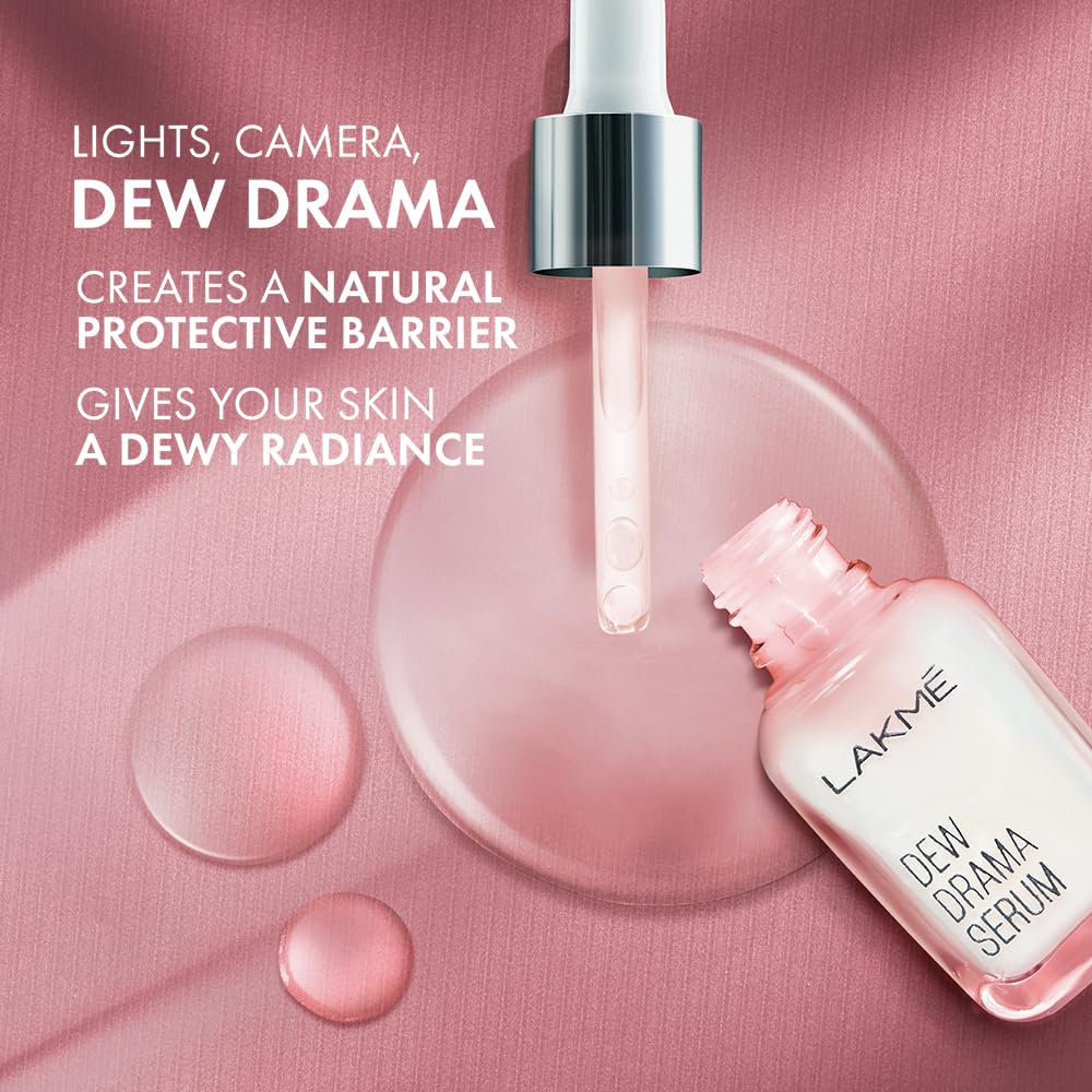 Lakme Dew Drama Serum, 6% Vit B3, E, F & Pro-Ceramides for Skin Barrier & Dewy Radiance 30ml
