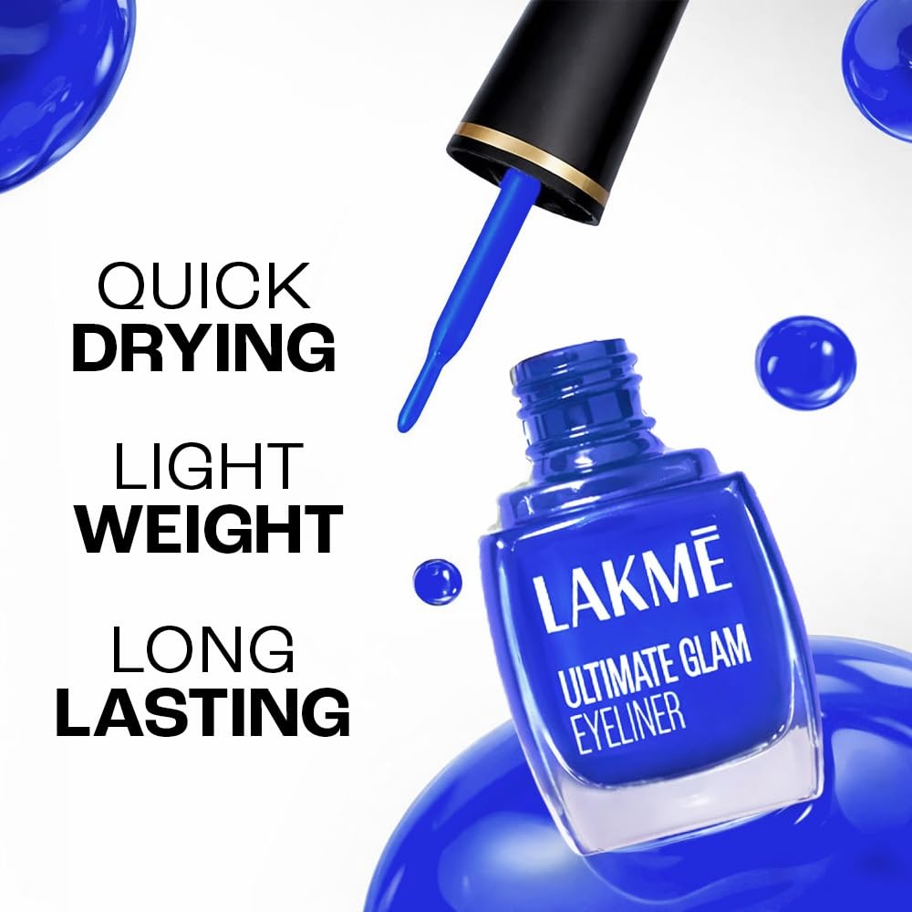 Lakme Ultimate Glam Eye Liner, Semi Matte, Quick drying, Water resistant & Smudgeproof Eye Liner, Blue, 9ml