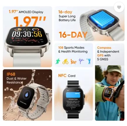 realme Watch 5,1.97" AMOLED,Upto 20 Days Battery,BT Calling,GPS,Compass,IP68 Smartwatch (Titanium Black Strap, One Size)