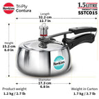 Hawkins Contura 1.5 Litre Stainless steel Pressure Cooker | Curved Body | Induction Compatible | Ideal for 1 2 persons | ISI Certified | Guaranteed for 5...