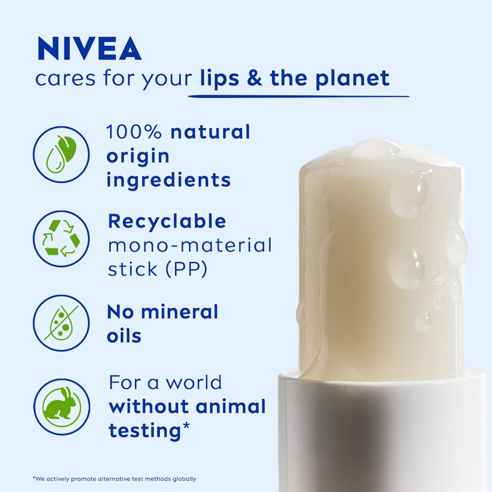 NIVEA Original Care 4.8g Lip Balm|24 H Melt in Moisture Formula|Natural Oils|Nourished Lips,4.8 g (Pack of 1)