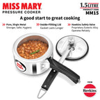 Hawkins 1.5 Litre Miss Mary Pressure Cooker, Small Inner Lid Baby Cooker, Silver (MM15)