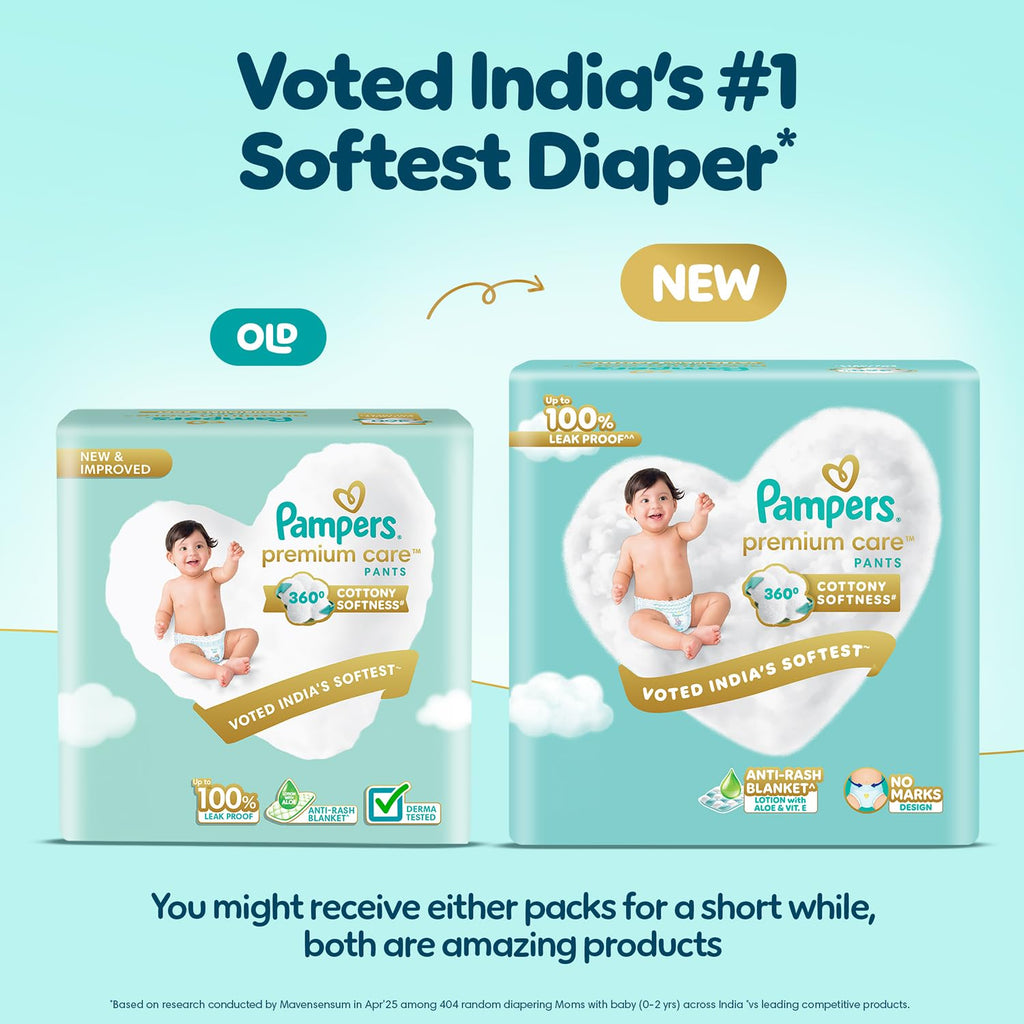 Pampers Premium Care Pant Style Baby Diapers L 44 Count | No Marks Design | Voted India’s #1 Softest Diaper | All in 1 diaper with 360 Cottony Softness