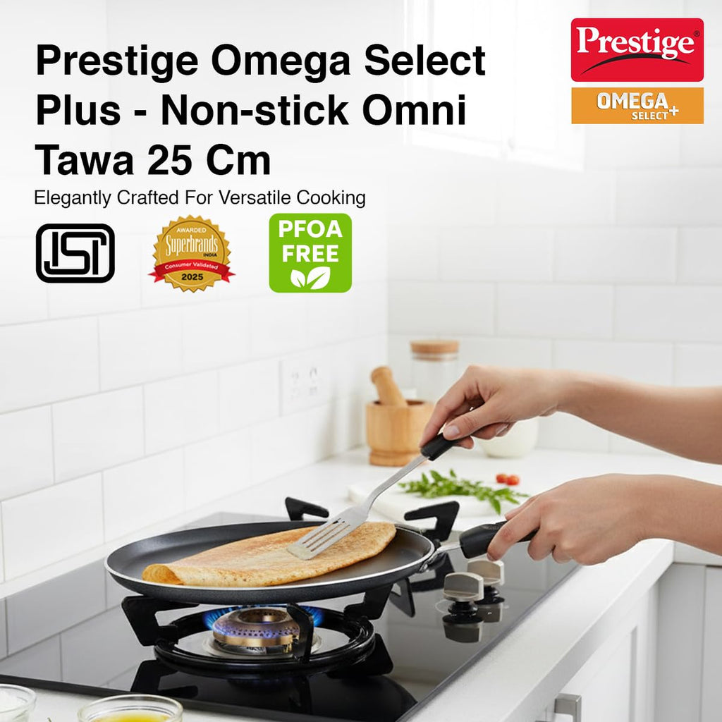Prestige Aluminium Omega Select Plus Non-Stick Omni Tawa, 25cm, Black