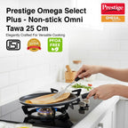 Prestige Aluminium Omega Select Plus Non-Stick Omni Tawa, 25cm, Black
